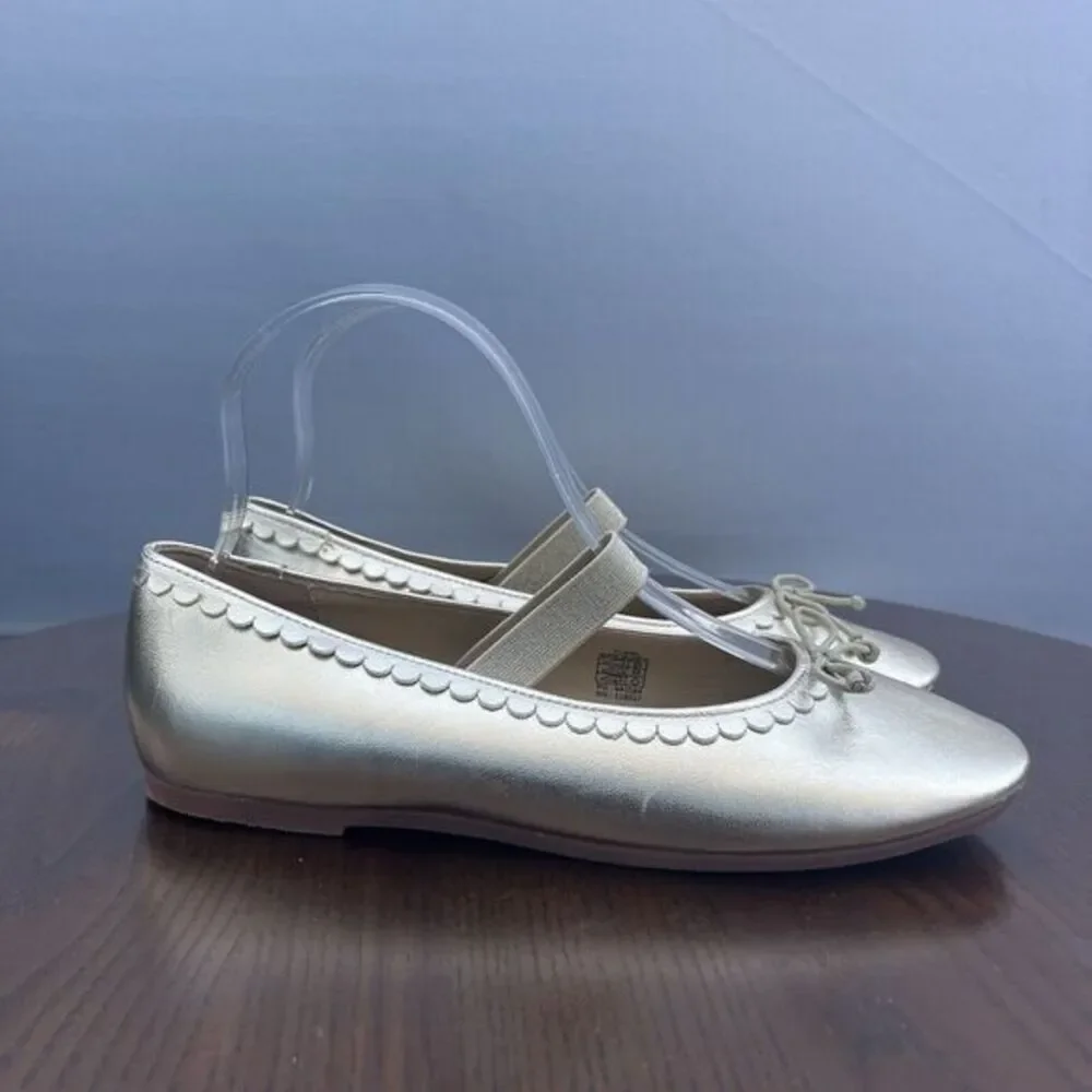 MiniBoden Ballet Flat Shoes Girls 5.5 / 38 Gold Leather Comfort Slip‎ On C1490
